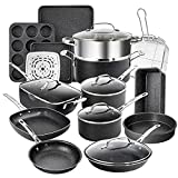 Granitestone Black Pots and Pans Set Nonstick, 20 Pc Kitchen Cookware Set & Bakeware Set with Mineral & Diamond Coating, Long Lasting Nonstick, Ultra Durable, Oven and Dishwasher Safe, 100% Toxin Free