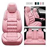 AOOG Fuzzy Car Seat Covers Full Set, Fluffy Automotive Seat Covers for Cars SUV Pick-up Truck, Soft Plush Synthetic Fur Car Seat Cushions, Warm Seat Cushion Cover Winter Protector, Pink