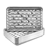 POCOCO 30 Pack Disposable Grill Toppers, Aluminum Foil Grill Pans with Holes for Barbecue Grill Grate, Disposable 13.15x8.58x1.06 Inches Pans