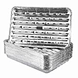 Roponan 30-Pack Disposable Grill Toppers, Aluminum Foil Grill Pans with Holes, Grill Accessories for Barbecue, Outdoor Cooking and Camping