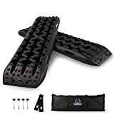 REINDEER Recovery Traction Tracks Mat for 4X4 Offroad Sand Snow Mud Track Tire Ladder with Bag with Mounting Pins (Set of 2) Black 4WD