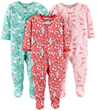 Simple Joys by Carter's Toddler Girls' Loose Fit Polyester Jersey Footed Pajamas, Pack of 3, Giraffe/Rainbow/Owl, 18 Months