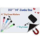 Magnetic Whiteboard for Refrigerator,20 X 14 inches Large Magnetic Dry Erase Board Sheet for Refrigerator with Eraser and 4 Markers,Fridge White Board & Reminder for Shopping List Schedule Planner