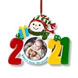 HERZOME Baby’s First Christmas Ornament 2021 Picture Christmas Photo Ornament Keepasake for Newborn Baby Snowman Christmas Tree Ornament