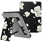 MoKo Case Fits 6" Kindle Paperwhite (10th Generation, 2018 Releases), Lightweight PU Leather Cover Stand Shell with Hand Strap for Amazon Kindle Paperwhite 2018 E-Reader - Black & White Magnolia