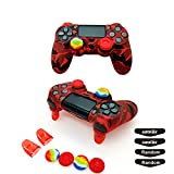 Silicone Skin Cover for Ps4 Controller (1pc Anti-Slip Case, 1 Pair L2 R2 Trigger Extender, 4pcs Thumb Grips,4pcs LED Light Bar Decal) Protector for DualShock PS4/ Slim/Pro Controller (Red Camouflage)