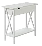 Convenience Concepts Tucson Flip Top End Table with Charging Station and Shelf, White