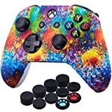 YoRHa Printing Rubber Silicone Cover Skin Case for Xbox One S/X Controller x 1(Spashing Paint) with Thumb Grips x 10