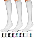 SB SOX 3-Pair Compression Socks (15-20mmHg) for Men & Women – Best Socks for All Day Wear! (Large-X-Large, 04 – Solid White)