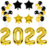 2022 Balloons Gold Decorations Banner – Large, 40 Inch 2022 Balloon | Pack of 38 Black Gold Star Mylar Foil and Latex Ballon | Graduations Party Supplies, New Years Eve Party Supplies 2022