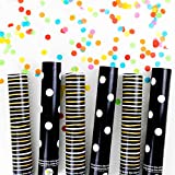 Peachy Party Poppers Confetti Cannons, (12 inch) 6 Pack Modern Biodegradable Wedding Confetti Cannon, Black Confetti Poppers for Wedding, New Years Eve Confetti Cannon Launches up to 30ft