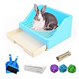 kathson Rabbit Litter Box with Drawer, Small Animal Litter Pet Toilet Potty Trainer Corner Bunny Litter Bedding Box Plastic Pet Pan for Hamster/Guinea Pig/Ferret/Galesaur/Chinchilla (Blue)