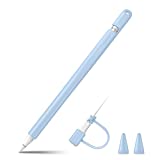 Fintie Silicone Sleeve Compatible with Apple Pencil 1st Generation, Ultra Light Pen Skin Case Cover Soft Protective Pencil Grip Holder with 2 Nib Covers & Cable Adapter Tether, Sky Blue