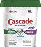Cascade Platinum Dishwasher Pods, Actionpacs + Oxi Dishwasher Detergent with Dishwasher Cleaner Action, Fresh, 62 Count