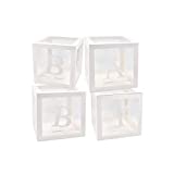 DUBEDAT 4 White Clear Baby Boxes with Baby Letters Party Decoration - Transparent Ballon Boxes Backdrop - Baby Shower Birthday Party ,Gender Reveal ,Wedding -Reusable Favors In Giftbox