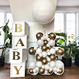Baby Shower Boxes Party Decorations - 4pcs Stereoscopic White Baby Balloon Boxes with Gold Baby+A-Z Letters, Party Boxes Baby Blocks for Boys Girls Baby Shower Decorations Gender Reveal Birthday Party Backdrop