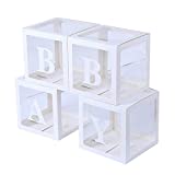 Baby Shower Boxes Decorations for Girl & Boy, 4-Pack Transparent Balloons Boxes Décor with BABY Letters for Gender Reveal Baby Shower Decorations Bridal Showers Birthday Party Backdrop