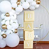 DIY Birthday Baby Shower Decorations - 4pcs Wood Grain Paper Boxes with Baby+A-Z Letters,Party Boxes Block for Baby Shower Birthday Gender Reveal Graduation Teddy Bear Baby Shower Party Supplies