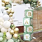 Sage Green Baby Shower Boxes for Birthday Party Decorations - 4 Large BABY Blocks with 4 Set of Gold BABY Letters,Boy Girl Baby Party Boxes for Baby Shower Backdrop,Gender Reveal Party Supplies