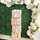 Baby Shower Boxes Party Decorations – 4 pcs Gold Transparent Partry Boxes Decor with Gold Letter, Individual BABY Blocks Design for Sunflower Baby Shower Bridal Showers Birthday Party Gender Reveal