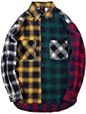 Mens Womens Plaid Shirts Colour Block Patchwork Button Down Jackets Oversized Long Sleeve Flannel Shirt Colourful
