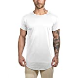 Althlemon Mens Running Short Sleeve Hipster Curved Longline Drop Tail Shirt Long Tshirt Workout Casual Tee, Style1 White, Medium