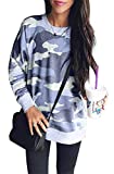 BTFBM Women Sweatshirts Camo Leopard Print Crew Neck Long Sleeve Camouflage Casual Fit Sweatshirt Pullover Tops Shirts (Blue, Large)