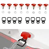 Jecar 8 Hardtop Quick Removal Bolts Thumb Screws & 8 D Ring Tie Down Anchors Compatible with Jeep Wrangler 2007-2023 JK JL Sports Sahara Rubicon X Unlimited 2 4 Door Accessories, Red