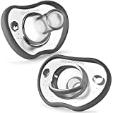 Nanobebe Baby Pacifiers 3+ Month - Orthodontic, Curves Comfortably with Face Contour, Award Winning for Breastfeeding Babies, 100% Silicone - BPA Free. Perfect Baby Registry Gift 2pk, Grey