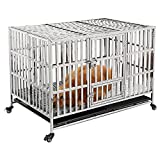 GIOPACO 48 Inch Stainless Steel Dog Crate with Tray,Double Door Pet Kennel Dog Kennels and Crates Large Dog Cage Pet Playpen with Four Wheels for Medium and Large Dogs (48 INCH)