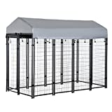 PawHut 8' x 4' x 6' Large Outdoor Dog Kennel Steel Fence with UV-Resistant Oxford Cloth Roof & Secure Lock