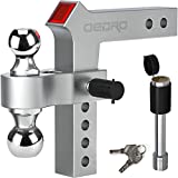 oEdRo Adjustable Trailer Hitch Ball Mount/Forged Aluminum Shank, 2" Receiver/8" Drop 2" & 2-5/16" Combo Tow Balls w/Double Pin Key Locks, 12500 lbs, Polished Silver