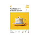 Hiipoo Waterslide Decal Paper Inkjet 20 Sheets A4 Size,Clear Water Slide Transfer Paper for DIY Decals Gifts Crafts Tumblers, Mugs,Mood,Ceramics Candles