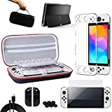 Benazcap Case Compatible with Nintendo Switch OLED Model 2021, 14 in 1, Accessories Kit with Carry Case, Clear Cover, Screen Protector, Silicone Skin for Joy-Con and Thumb Grip Caps, USB Cable&More