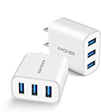 Wall Charger, Amoner Upgraded 2Pack 15W 3-Port USB Plug Cube Portable Wall Charger Plug for iPhone 12mini/12/11/Pro/ProMax/Xs/XR/X/8/7, iPad Pro/Air 2, Galaxy10/9, Note10/9, and More