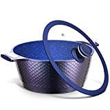 5QT Stock Pot with Lid - Nonstick Saucepan Cooking Pot Pasta Pot with USA Blue Gradient Granite Derived Coating, Heat-resisted Silicon Handle,PFOA&PFOS Free,Induction Compatible, Ideal Christmas Gift