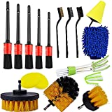 Auto Car Detailing Kit Interior Exterior - 5 Detail Brush, 3 Wire Brush, 3 Drill Brush, 2 Car Wash Sponge,1 Cone Sponge,1 Microfiber Mitt, 1 Automotive Air Vent Brush and Cloth