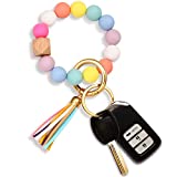 Silicone Bead Keychain Bracelet Large Keyring Elastic House Car Key Ring Wristlet Bangles(Rainbow)