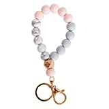 Silicone Key Ring Bracelet for Women - Unique Stylish Beaded Bangle Wristlet Keychain (Peach)