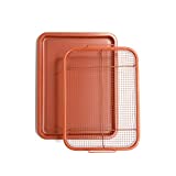 Chef Pomodoro Copper Crisper Tray, Air Fryer Tray for Oven, Deluxe Air Fry in Your Oven, 2-Piece Set, Air Fryer Baking Pan, Air Fryer Basket for Oven (Rectangle - Large)
