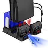 NexiGo PS5 Accessories Stand with LED Lighting Cooling Fans and Dual Controller Charger Station for Playstation 5 Console, Upgraded Multifunctional Stand with Charging Dock, 10 Game Slots, Black