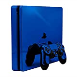 Blue Chrome Mirror Vinyl Decal Faceplate Mod Skin Kit for Sony PlayStation 4 Slim (PS4S) Console by System Skins