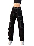 N / D Women Y2K High Waist Jeans Straight Leg Streetwear Jeans Valentine's Day Denim Pants Clothes (Black, S)