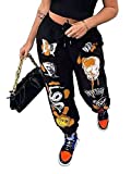 Rteyno Womens Y2K Graphic Sweatpants Casual Elastic Waist Drawstring Loose Jogger Pants Cinch Bottom Sweatpants with Pocket (Black, Medium)