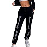 GOOCHEER Women Graphic Sweatpants Hip Pop Loose Pants Y2K Sport Pants High Waisted Jogger Casual Elastic Waist Lounger Pants (B-Bones+Black, Medium)