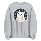 White Cat With Dandelions Sweatshirt for Teen Girls | Novelty Original Sweater Gift for Cat Lovers | Perfect Crewneck Top for Club Party Dating