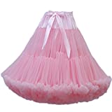 FOLOBE Women's Knee Length 84s Soft Puffy Tutu Skirts Ballet Costume Tulle Underskirts Knee Length Petticoat Skirt for Women Pink