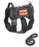 Kickred Tactical Dog Harness and Dog Leash Set with 2 Reflective Patches, No Pull Adjustable Working Dog Vest with Handle, Dog Training Harness for Medium Large Dogs
