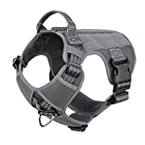 ICEFANG Tactical Dog Patch Harness with Handle ,5-Points Adjust,Hook and Loop Panel,No-Pull Front Lead (L (Neck:18"-24" ; Chest:28"-35" ), Wolf Gray)