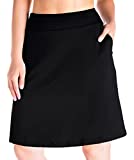 Yogipace Women's 4 Pockets UV Protection 20" Modest Knee Length Skirt Athletic Running Golf Tennis Skort Zippered Pockets, Black, Size XL